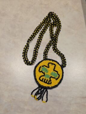 Handmade Native American Seed Bead Necklace Thunderbird Medallion
